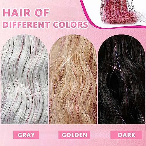 MAYCREATE® 18PCS Hair Tinsel Clip-in Glitter Extensions for Women 20.5in Pink Shiny Strands Heat Resistant Fairy Sparkle Accessories Girls Kids Festival Cosplay Party Gift MAYCREATE® 18PCS Hair Tinsel Clip-in Glitter Extensions for Women 20.5in Pink Shiny Strands Heat Resistant Fairy Sparkle Accessories Girls Kids Festival Cosplay Party Gift